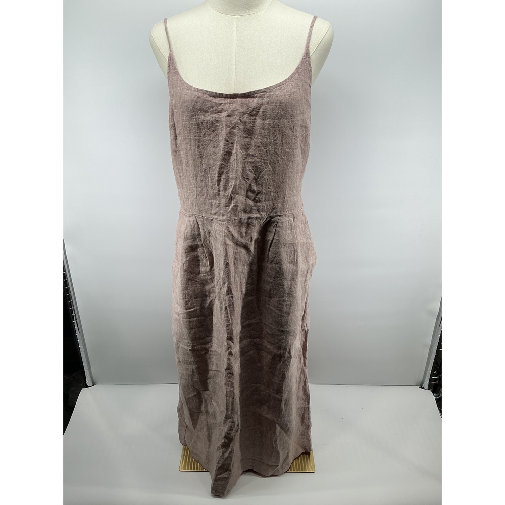 100% European Linen Scoop Neck Midi Dress